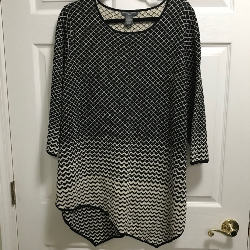 Chelsea & Theodore Women's 3x Sparkly Formal Sweater Black/Cream/Gold Metallic